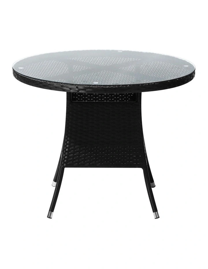 Livsip Outdoor Dining Table 90CM Round Rattan Glass Table Patio Furniture Black image 2
