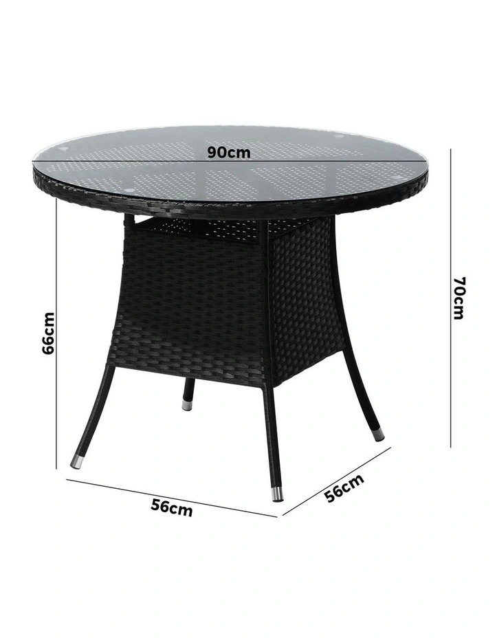 Livsip Outdoor Dining Table 90CM Round Rattan Glass Table Patio Furniture Black image 3