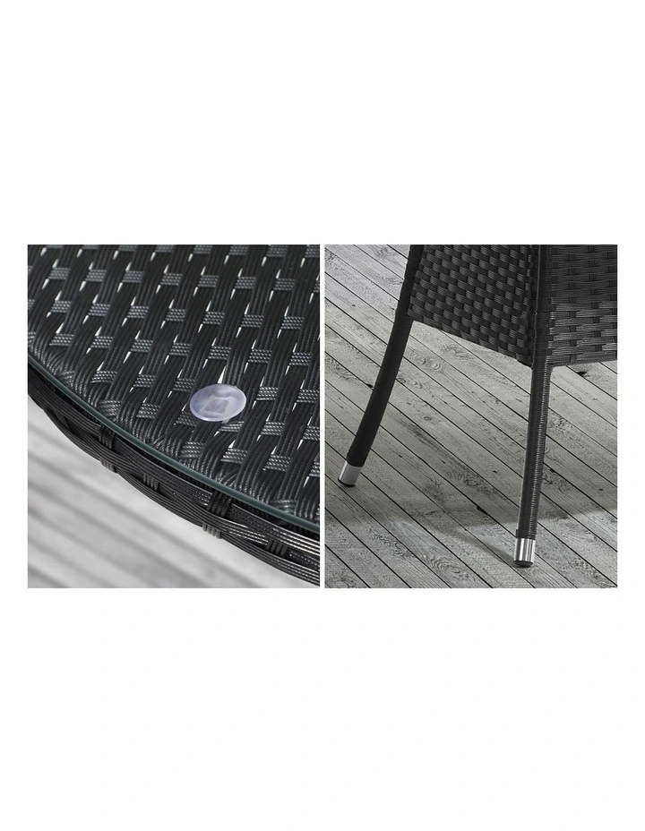 Livsip Outdoor Dining Table 90CM Round Rattan Glass Table Patio Furniture Black image 6
