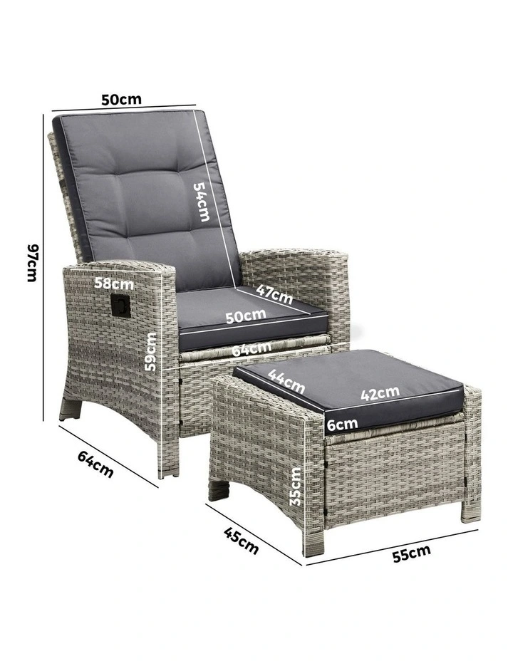 Livsip Recliner Chairs Sun lounge Outdoor Furniture Wicker Patio Garden Sofa image 3