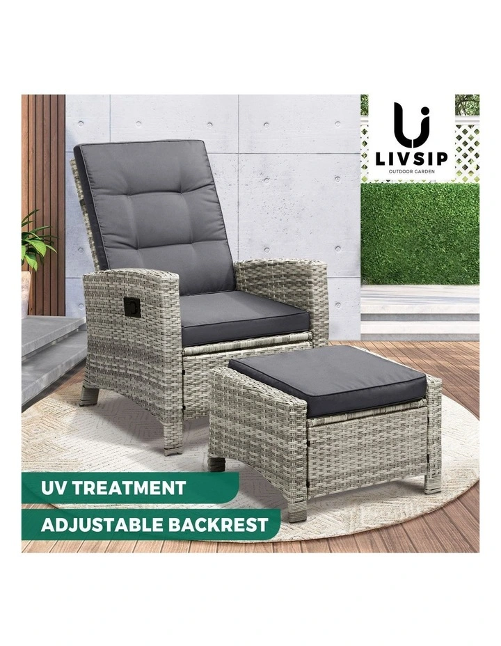 Livsip Recliner Chairs Sun lounge Outdoor Furniture Wicker Patio Garden Sofa image 4