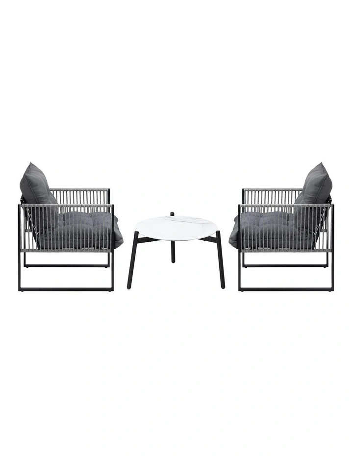 Livsip 3PCS Outdoor Patio Setting Table Chairs White 50cm Coffee Table image 2