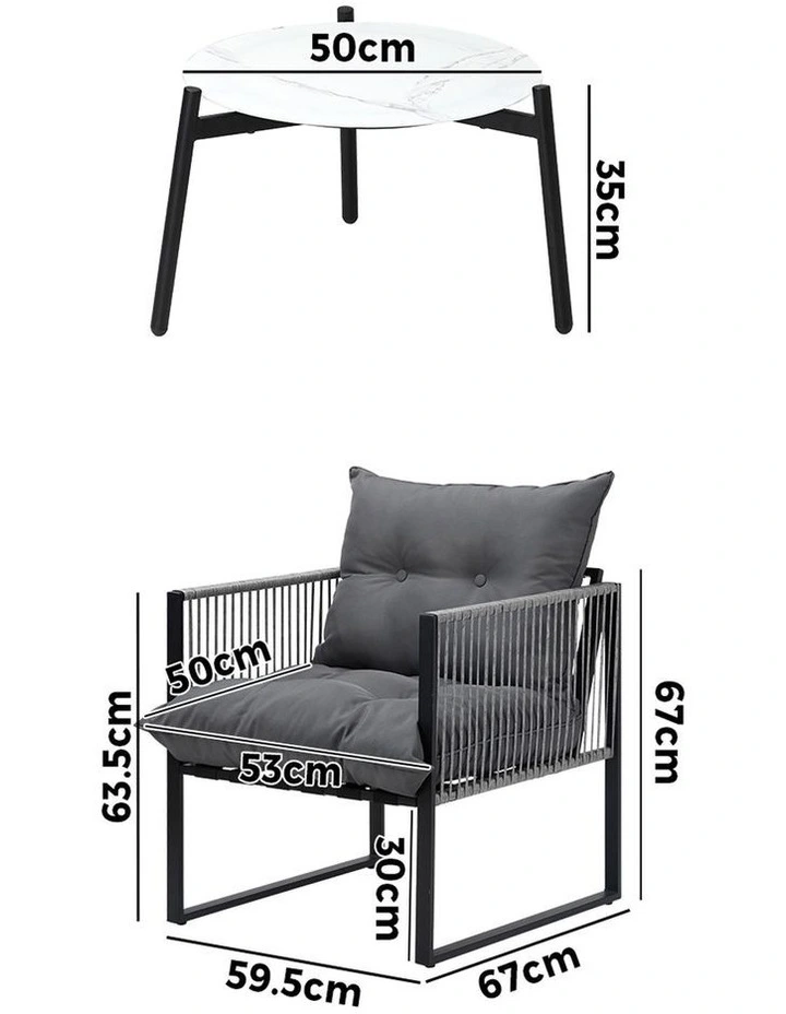 Livsip 3PCS Outdoor Patio Setting Table Chairs White 50cm Coffee Table image 3