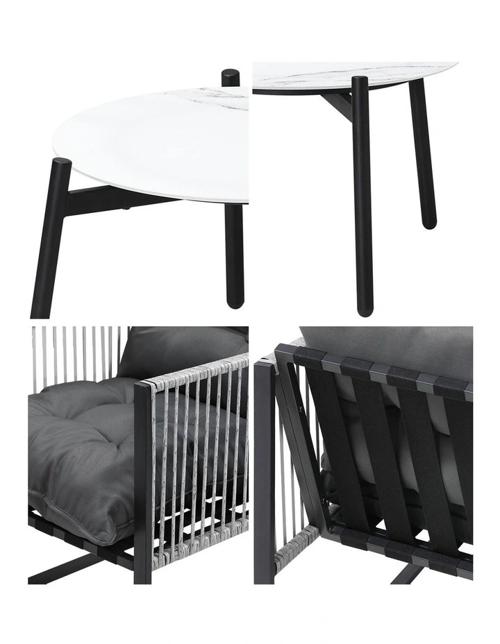 Livsip 3PCS Outdoor Patio Setting Table Chairs White 50cm Coffee Table image 6