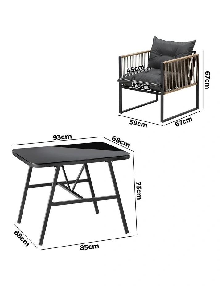 Livsip Outdoor Dining Setting 2 Seater Lounge Patio Furniture Table Chairs Set image 3