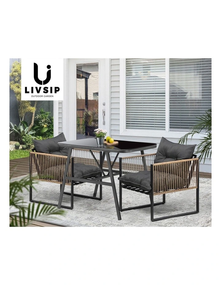 Livsip Outdoor Dining Setting 2 Seater Lounge Patio Furniture Table Chairs Set image 7