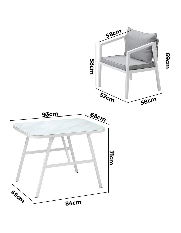 Livsip Outdoor Dining Set Marble-style Table Garden Patio Furniture Setting 3PCS image 3