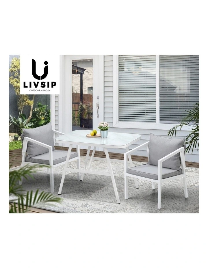 Livsip Outdoor Dining Set Marble-style Table Garden Patio Furniture Setting 3PCS image 7