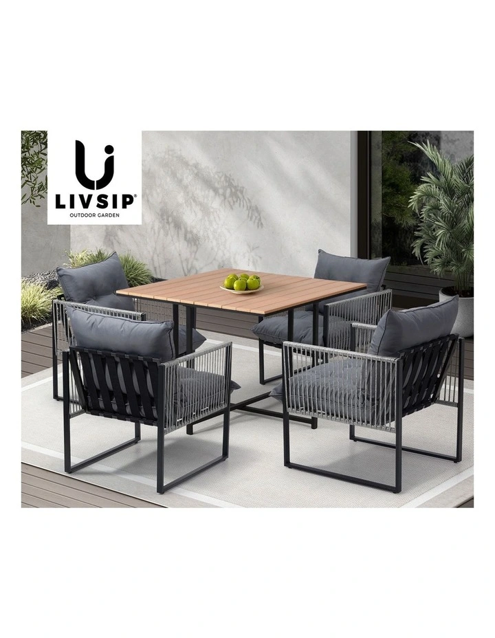 Livsip 5PCS Outdoor Dining Set Patio Furniture Garden Table Chairs with Cushions image 7