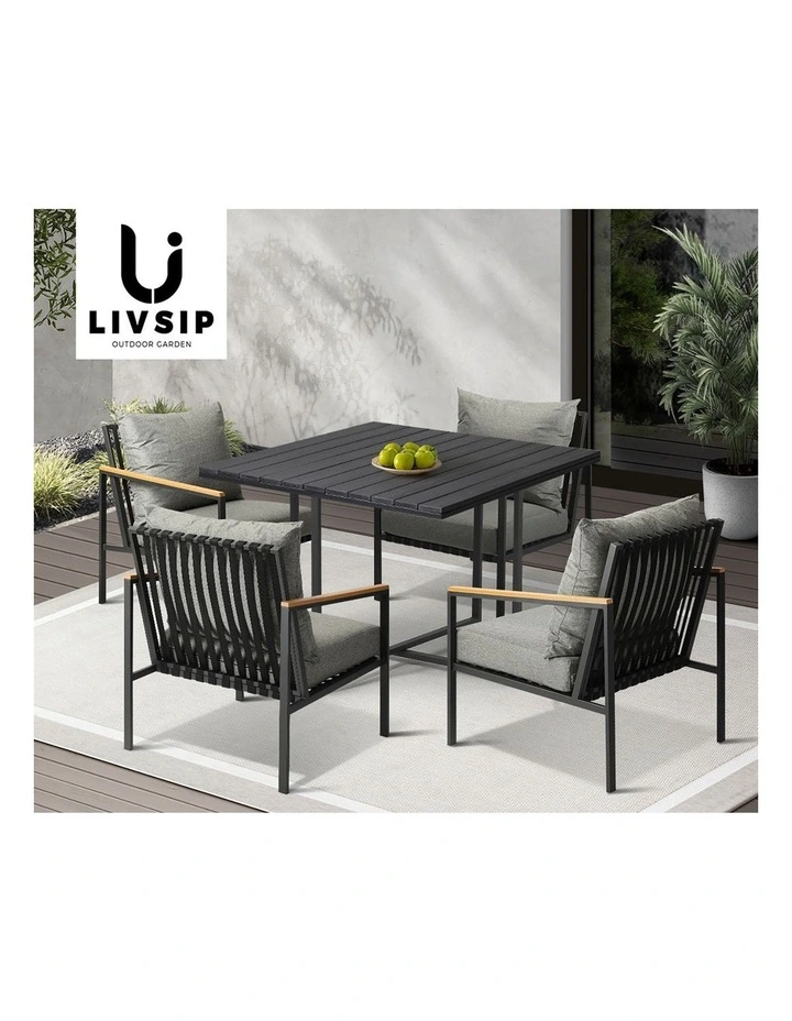 Livsip Outdoor Dining Set Black Table and Chairs 5PCS Patio Furniture Setting image 7