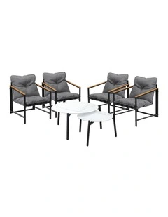 Livsip 6PC Outdoor Patio Furniture Set Round White Marble Table Sets