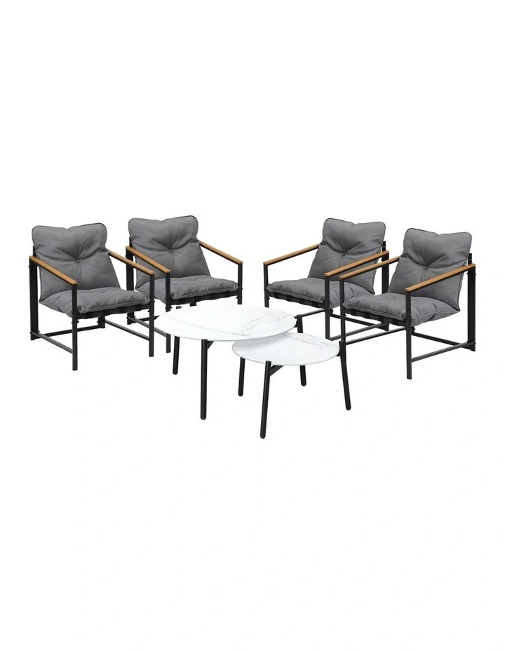 Livsip 6PC Outdoor Patio Furniture Set Round White Marble Table Sets image 1