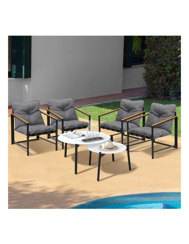 Livsip 6PC Outdoor Patio Furniture Set Round White Marble Table Sets image 4