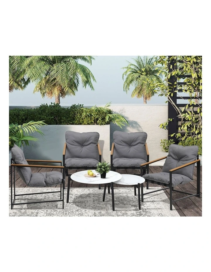 Livsip 6PC Outdoor Patio Furniture Set Round White Marble Table Sets image 5