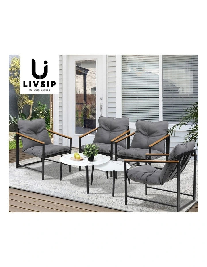 Livsip 6PC Outdoor Patio Furniture Set Round White Marble Table Sets image 7