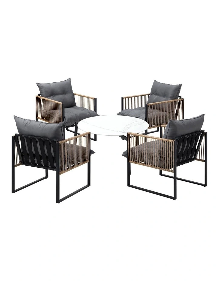 Livsip Outdoor Patio Set Furniture White 70cm Coffee Table Rattan Chairs 5PCS image 1