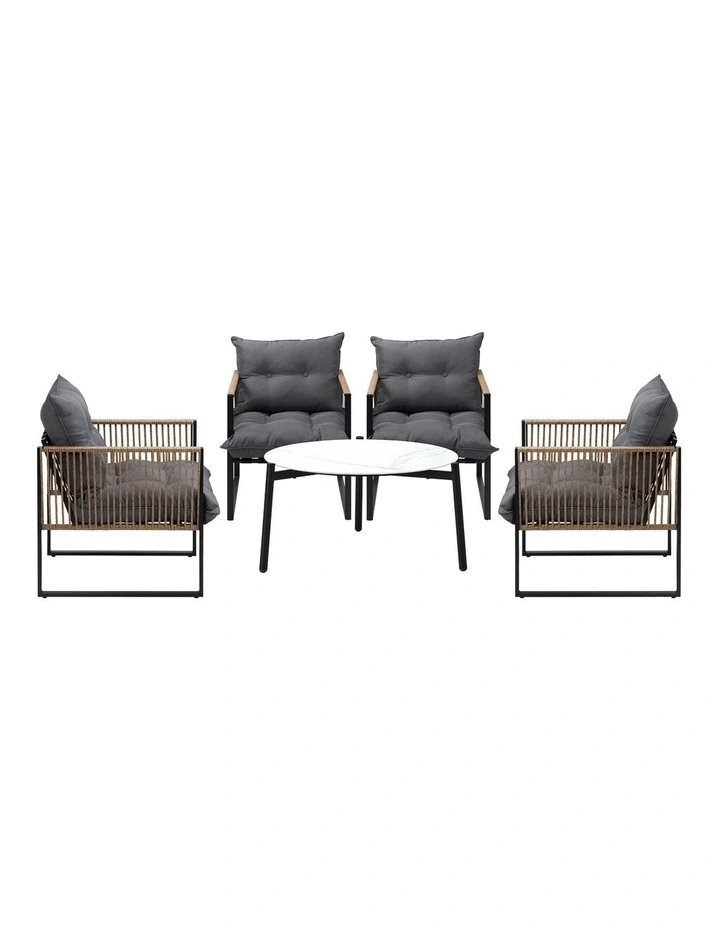 Livsip Outdoor Patio Set Furniture White 70cm Coffee Table Rattan Chairs 5PCS image 2