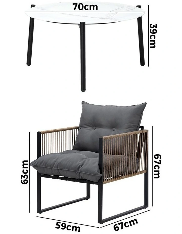 Livsip Outdoor Patio Set Furniture White 70cm Coffee Table Rattan Chairs 5PCS image 3