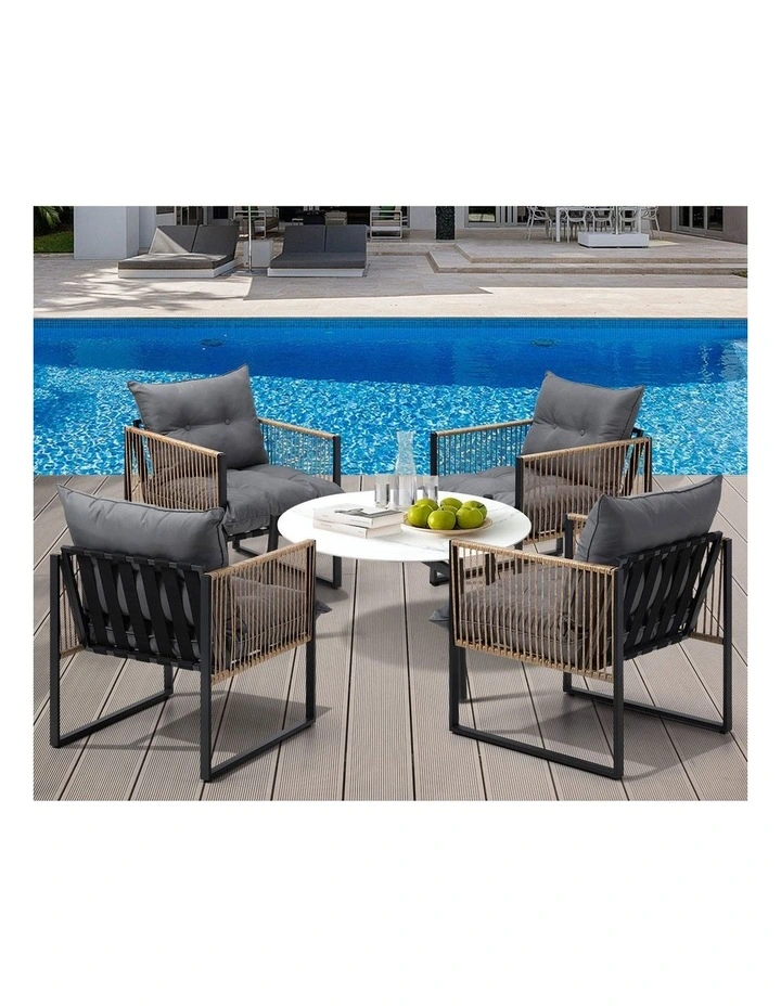 Livsip Outdoor Patio Set Furniture White 70cm Coffee Table Rattan Chairs 5PCS image 5