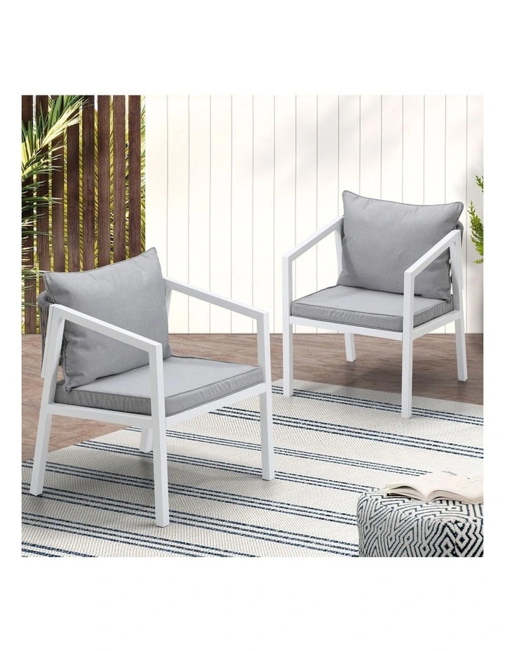 Livsip 2PCS Outdoor Furniture Chairs Garden Patio Lounge Set Steel Frame White image 4