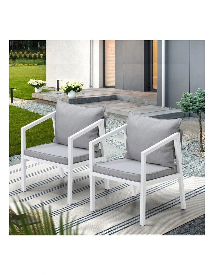 Livsip 2PCS Outdoor Furniture Chairs Garden Patio Lounge Set Steel Frame White image 5