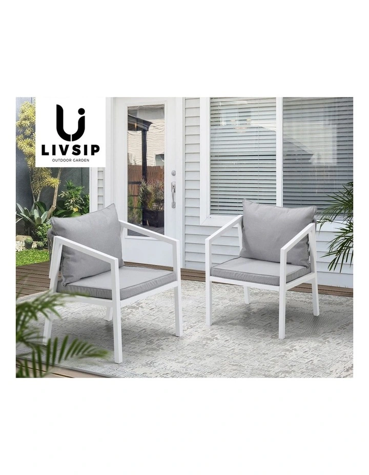 Livsip 2PCS Outdoor Furniture Chairs Garden Patio Lounge Set Steel Frame White image 7