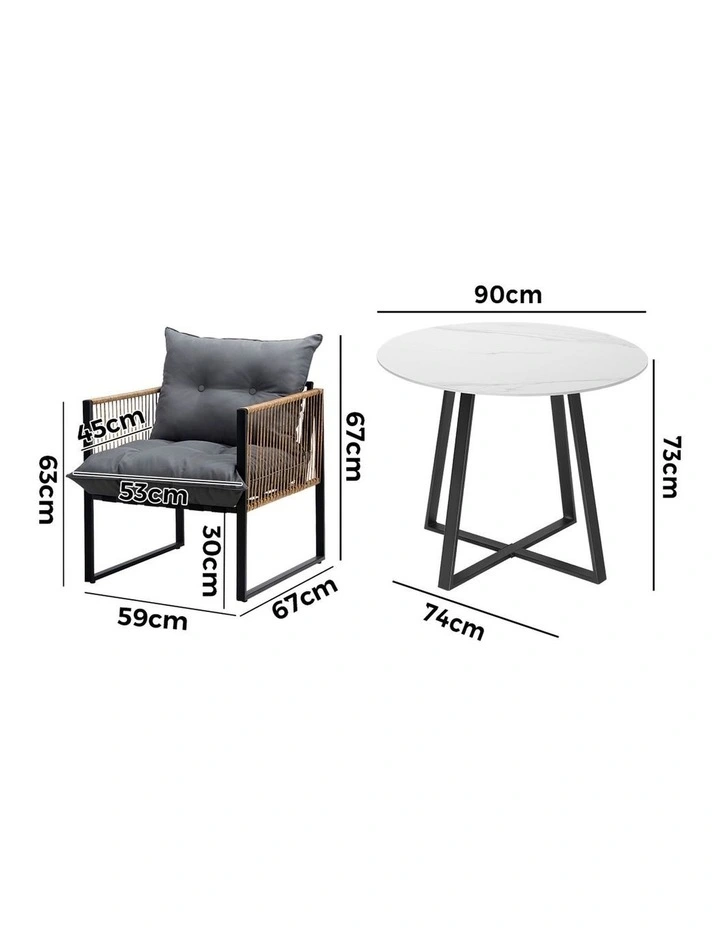 Livsip Outdoor Dining Set Furniture 2 Seater Patio Setting Sintered Stone Table image 3