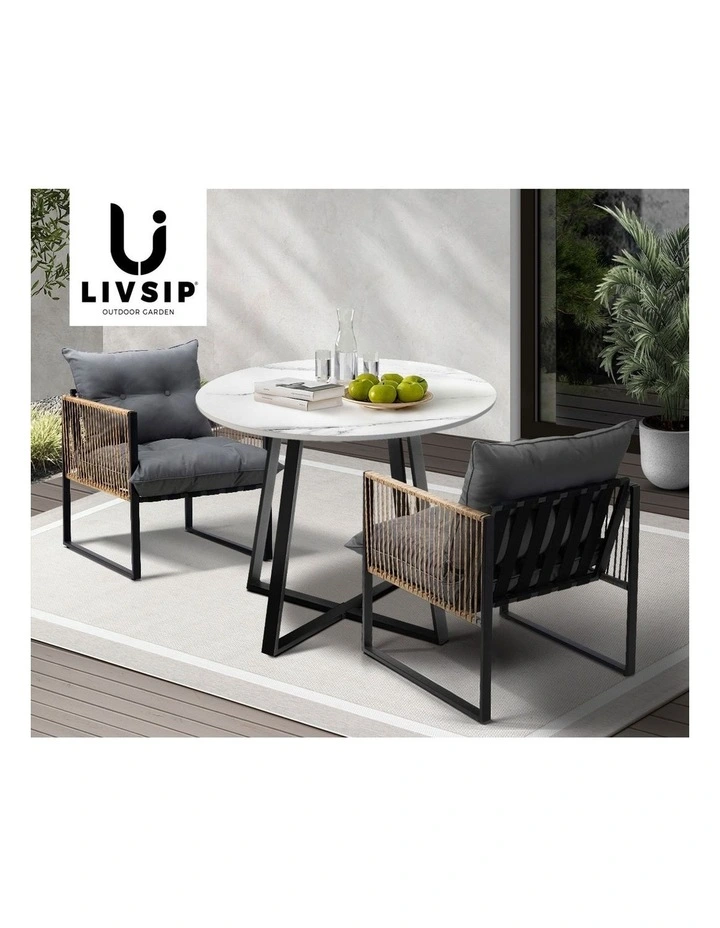 Livsip Outdoor Dining Set Furniture 2 Seater Patio Setting Sintered Stone Table image 7