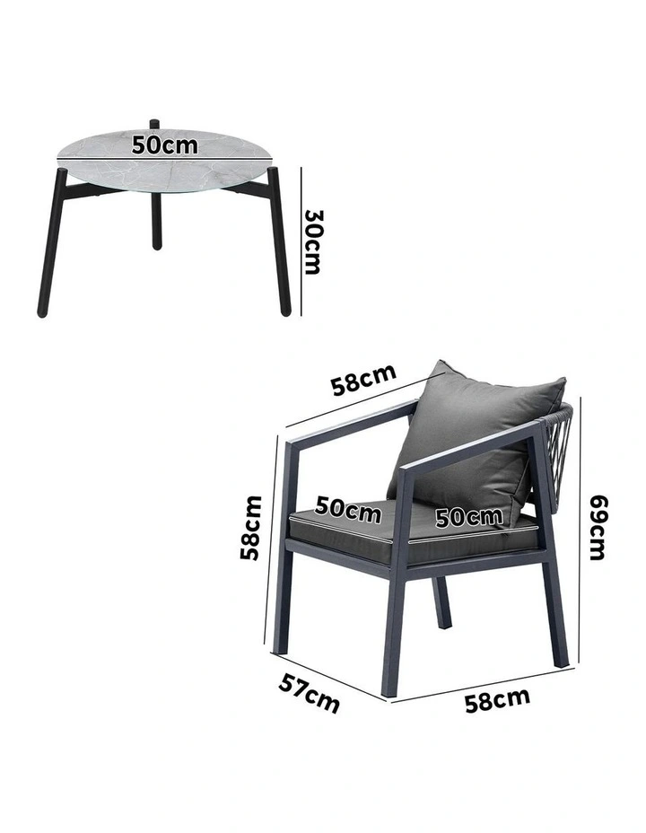 Livsip 3PCS Outdoor Patio Setting Furniture Lounge Set Grey 50cm Coffee Table image 3