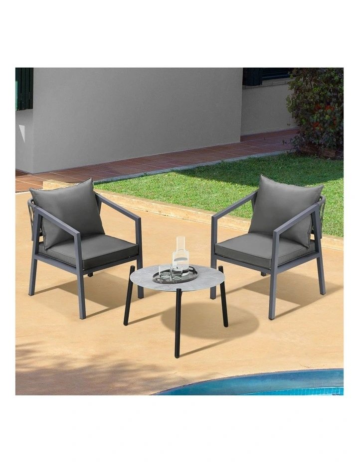 Livsip 3PCS Outdoor Patio Setting Furniture Lounge Set Grey 50cm Coffee Table image 4