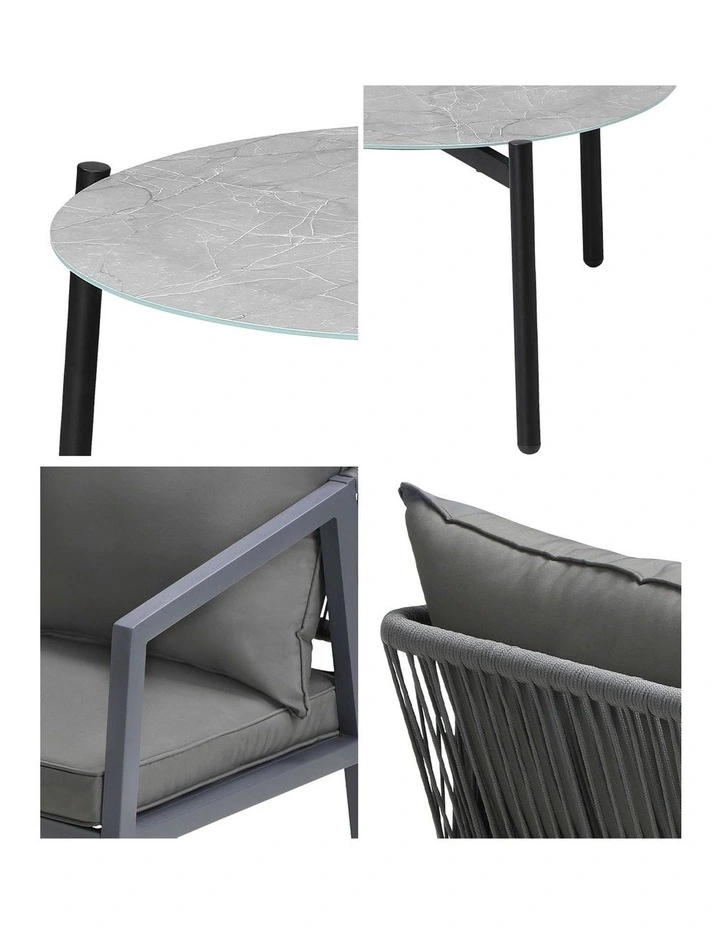 Livsip 3PCS Outdoor Patio Setting Furniture Lounge Set Grey 50cm Coffee Table image 6