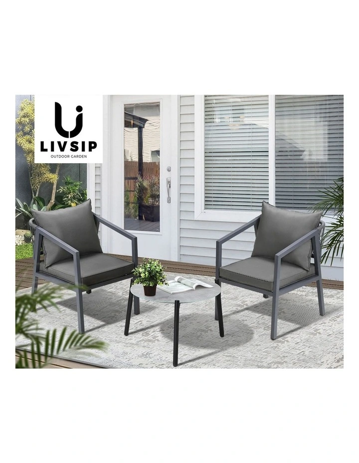 Livsip 3PCS Outdoor Patio Setting Furniture Lounge Set Grey 50cm Coffee Table image 7