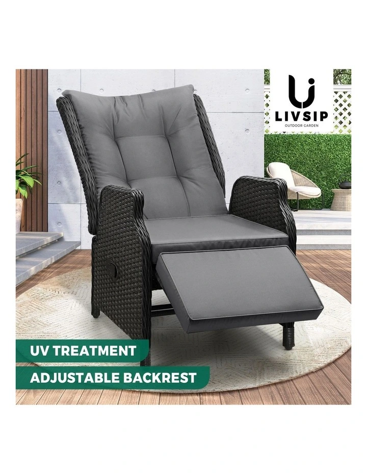 Livsip Outdoor Sun Lounge Garden Chairs Beach Chair Recliner Patio Furniture image 4