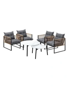 Livsip Outdoor Patio Setting Furniture White Coffee Table Set Rattan Chairs 6PCS