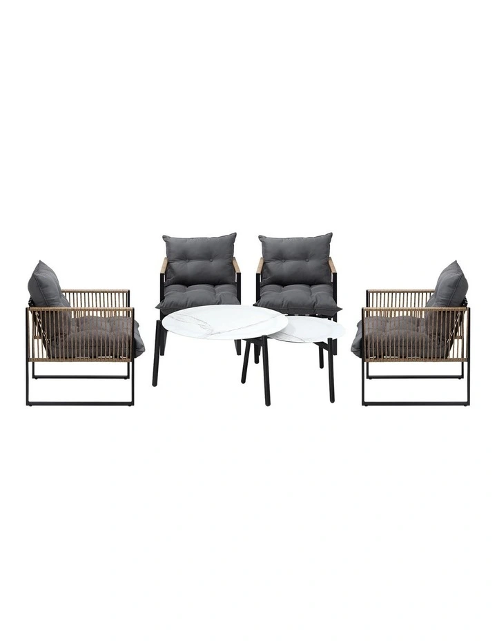 Livsip Outdoor Patio Setting Furniture White Coffee Table Set Rattan Chairs 6PCS image 2