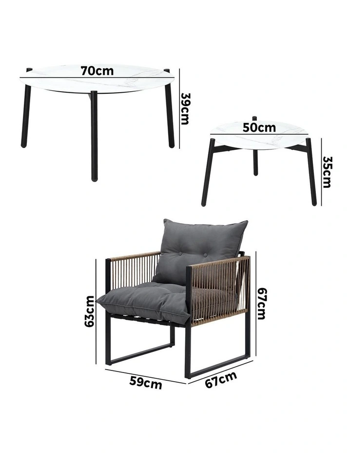 Livsip Outdoor Patio Setting Furniture White Coffee Table Set Rattan Chairs 6PCS image 3