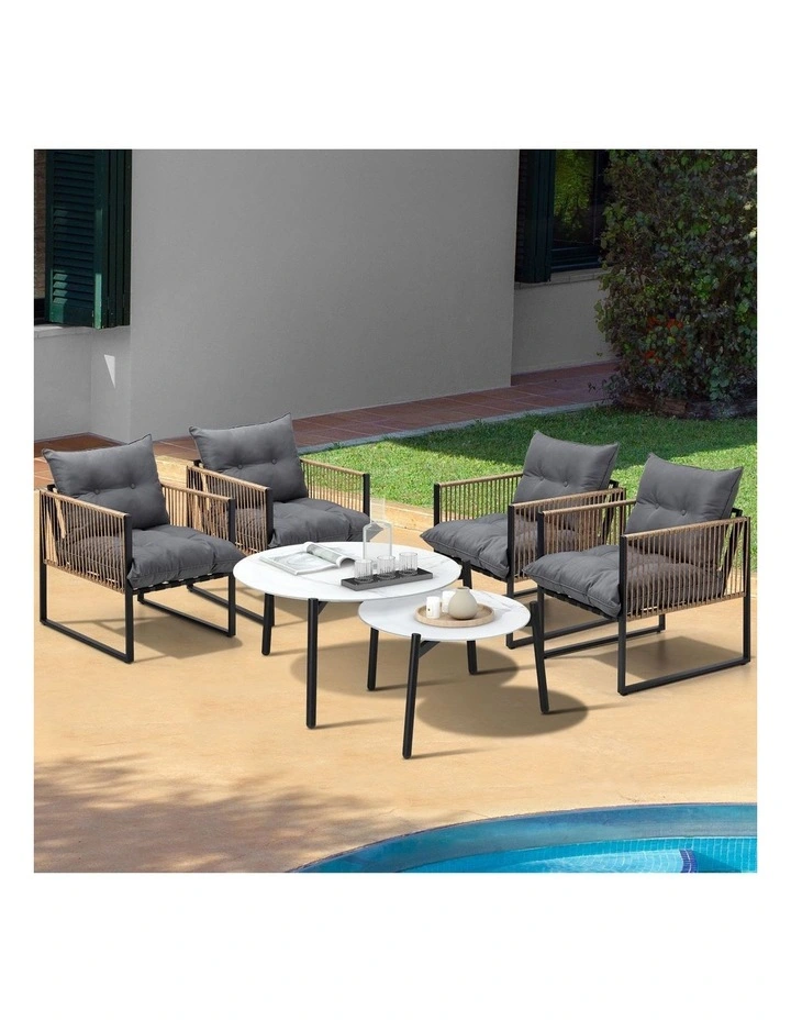 Livsip Outdoor Patio Setting Furniture White Coffee Table Set Rattan Chairs 6PCS image 4