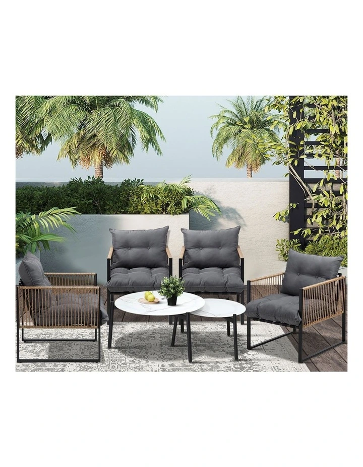 Livsip Outdoor Patio Setting Furniture White Coffee Table Set Rattan Chairs 6PCS image 5