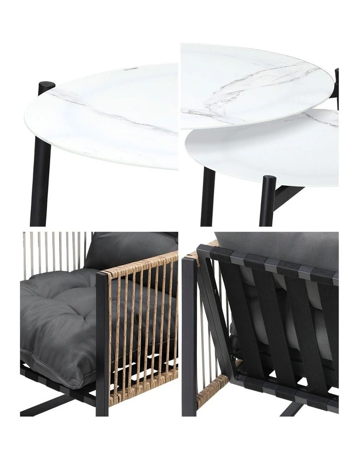 Livsip Outdoor Patio Setting Furniture White Coffee Table Set Rattan Chairs 6PCS image 7