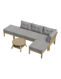 Livsip 6 Piece Outdoor Sofa Set Wooden Lounge Setting with Table Grey