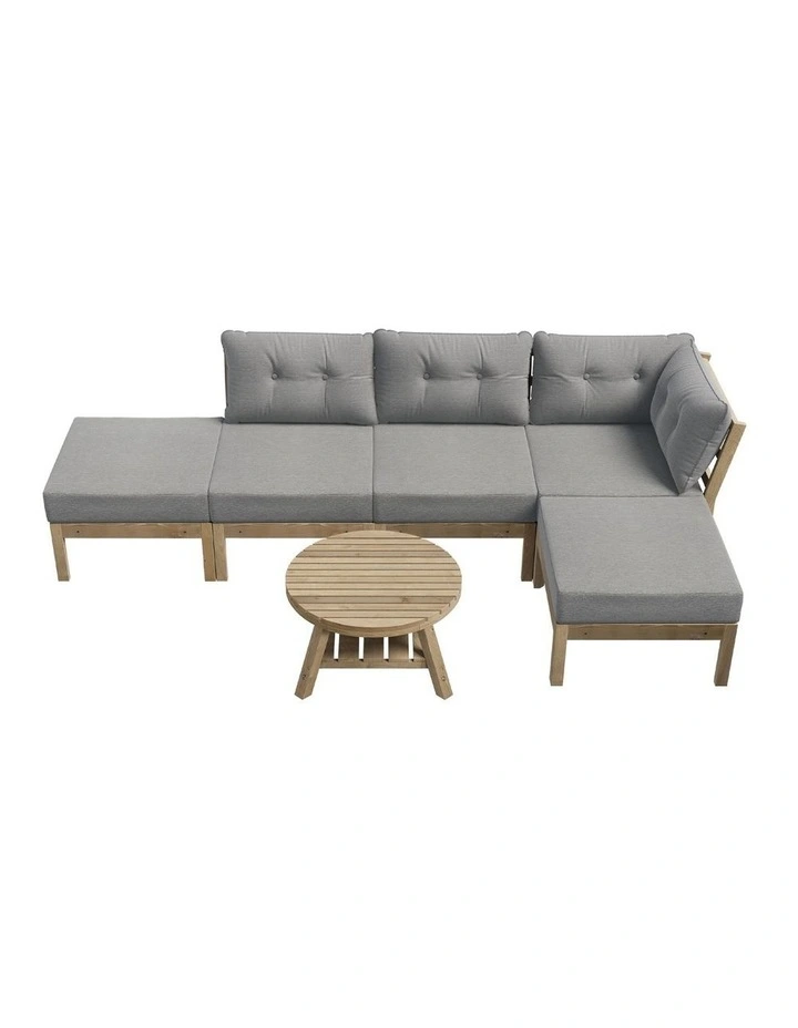 Livsip 6 Piece Outdoor Sofa Set Wooden Lounge Setting with Table Grey image 2