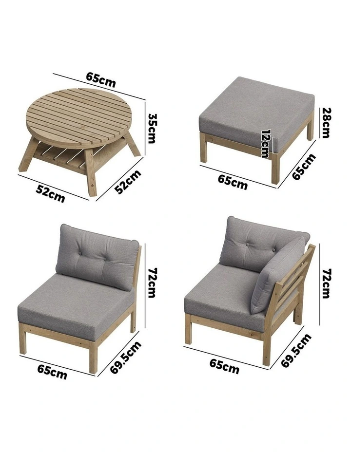 Livsip 6 Piece Outdoor Sofa Set Wooden Lounge Setting with Table Grey image 3