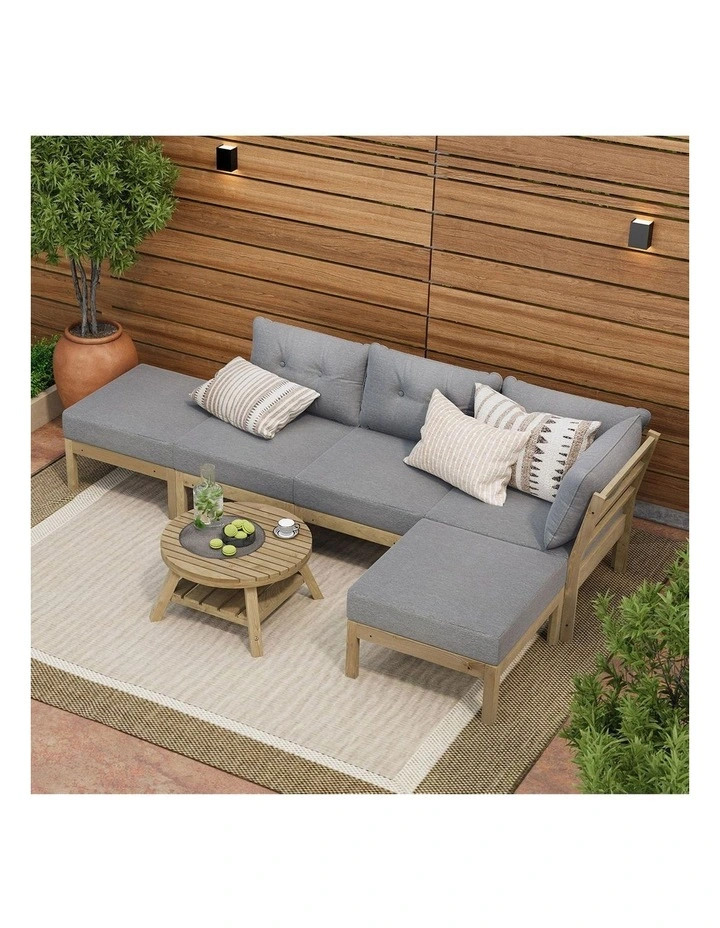 Livsip 6 Piece Outdoor Sofa Set Wooden Lounge Setting with Table Grey image 4