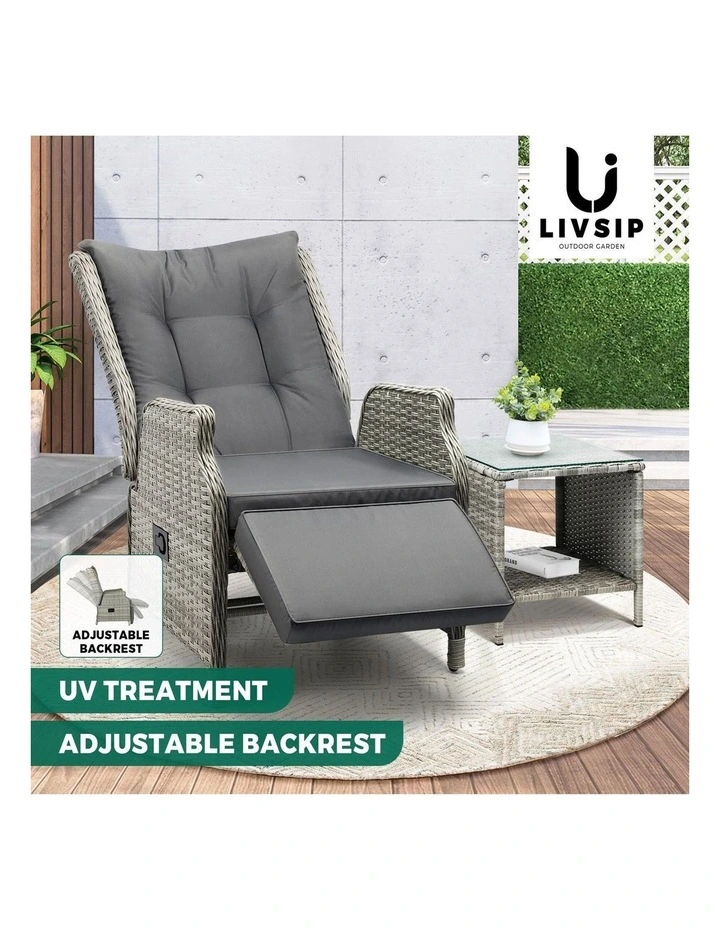 Livsip Outoodr Recliner Chair Sun Lounge & Table Set utdoor Furniture Patio Sofa image 4