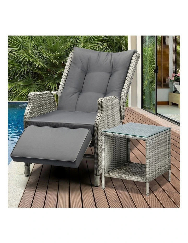 Livsip Outoodr Recliner Chair Sun Lounge & Table Set utdoor Furniture Patio Sofa image 5