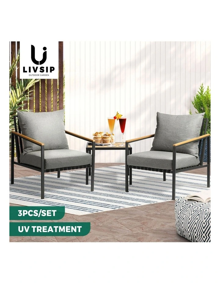 Livsip Outdoor Furniture 3 Piece Setting Garden Bistro Set Dining Chairs Patio image 4