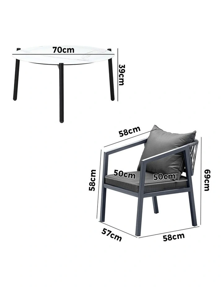 Livsip 5PCS Outdoor Patio Setting Furniture Lounge Set White 70cm Coffee Table image 3