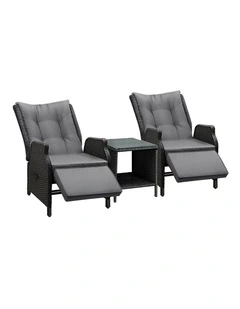 Livsip Sun Lounge Outdoor Recliner Chair &Table Outdoor Furniture Patio Set of 3
