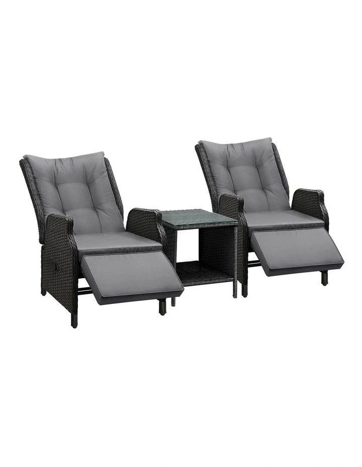 Livsip Sun Lounge Outdoor Recliner Chair &Table Outdoor Furniture Patio Set of 3 image 1