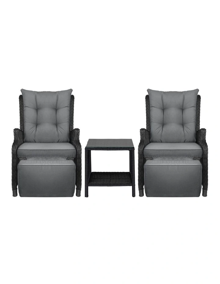 Livsip Sun Lounge Outdoor Recliner Chair &Table Outdoor Furniture Patio Set of 3 image 2